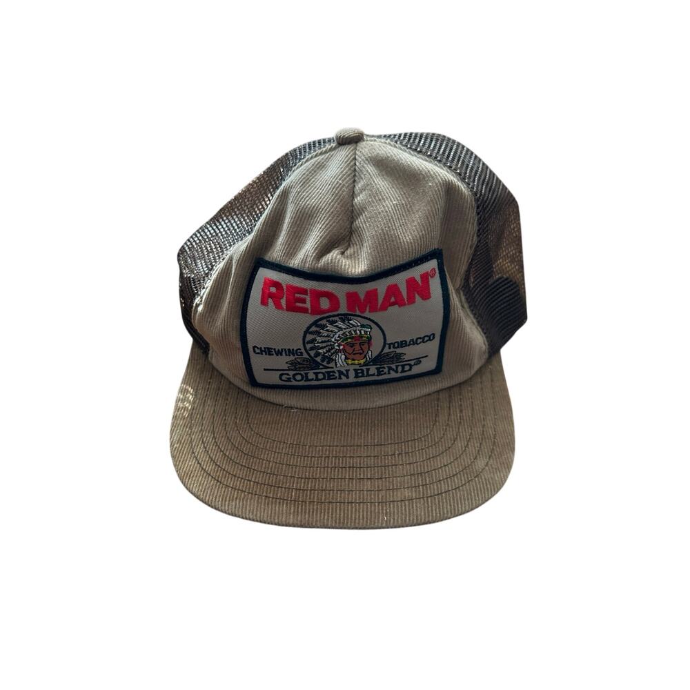 Vintage Red Man Chewing Tobacco Trucker Hat USA Corduroy Snapback Mesh Cap